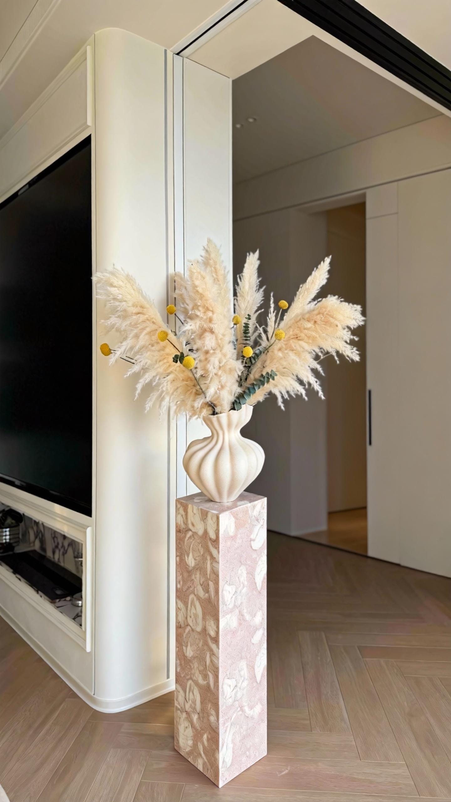 Handmade Natural Shell Pink Marble Plinth: French Style Display Stand