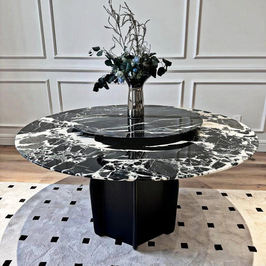 Borschely luxury black round double dinning table can swivelling