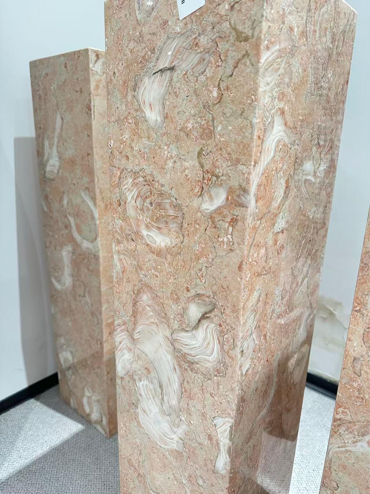 Handmade Natural Shell Pink Marble Plinth: French Style Display Stand