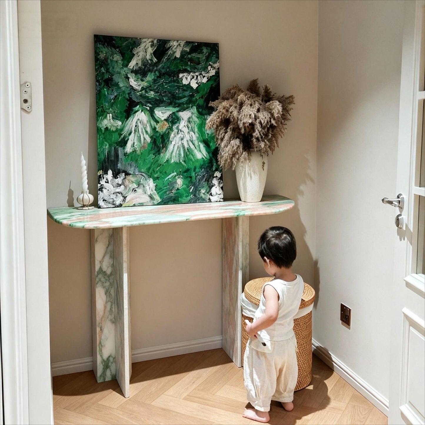 Customized Handmade Natural Norway Pink Marble Console Table: Elegant Entryway Furniture, unique furniture