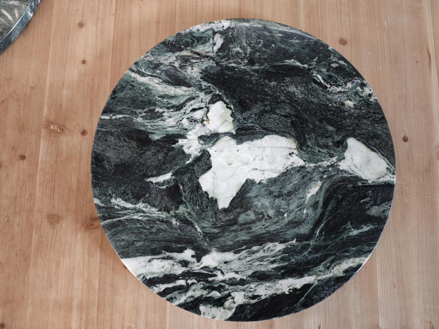 Natural Green Marble Side Table: vintage Design, Hand-Polished