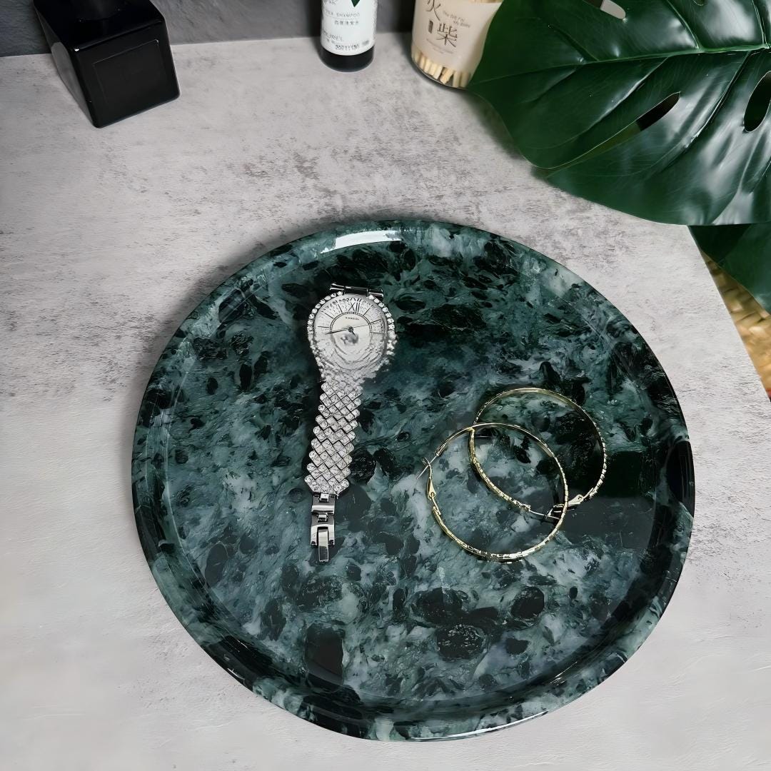 Handcrafted Marble Green Tray for living room designs-Jewelry Storage Tray useful gift
