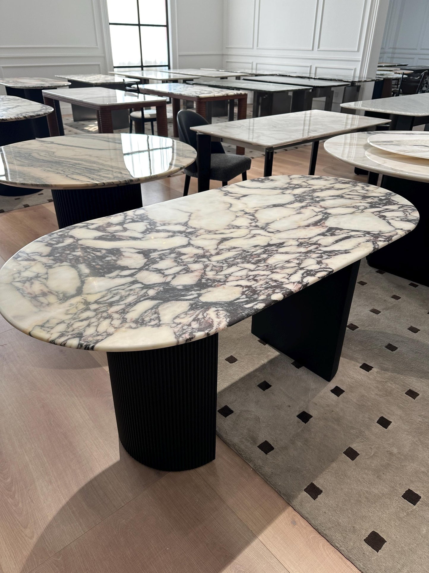 Calacatta Viola Marble Dining Table: Handmade Wooden Pedestal