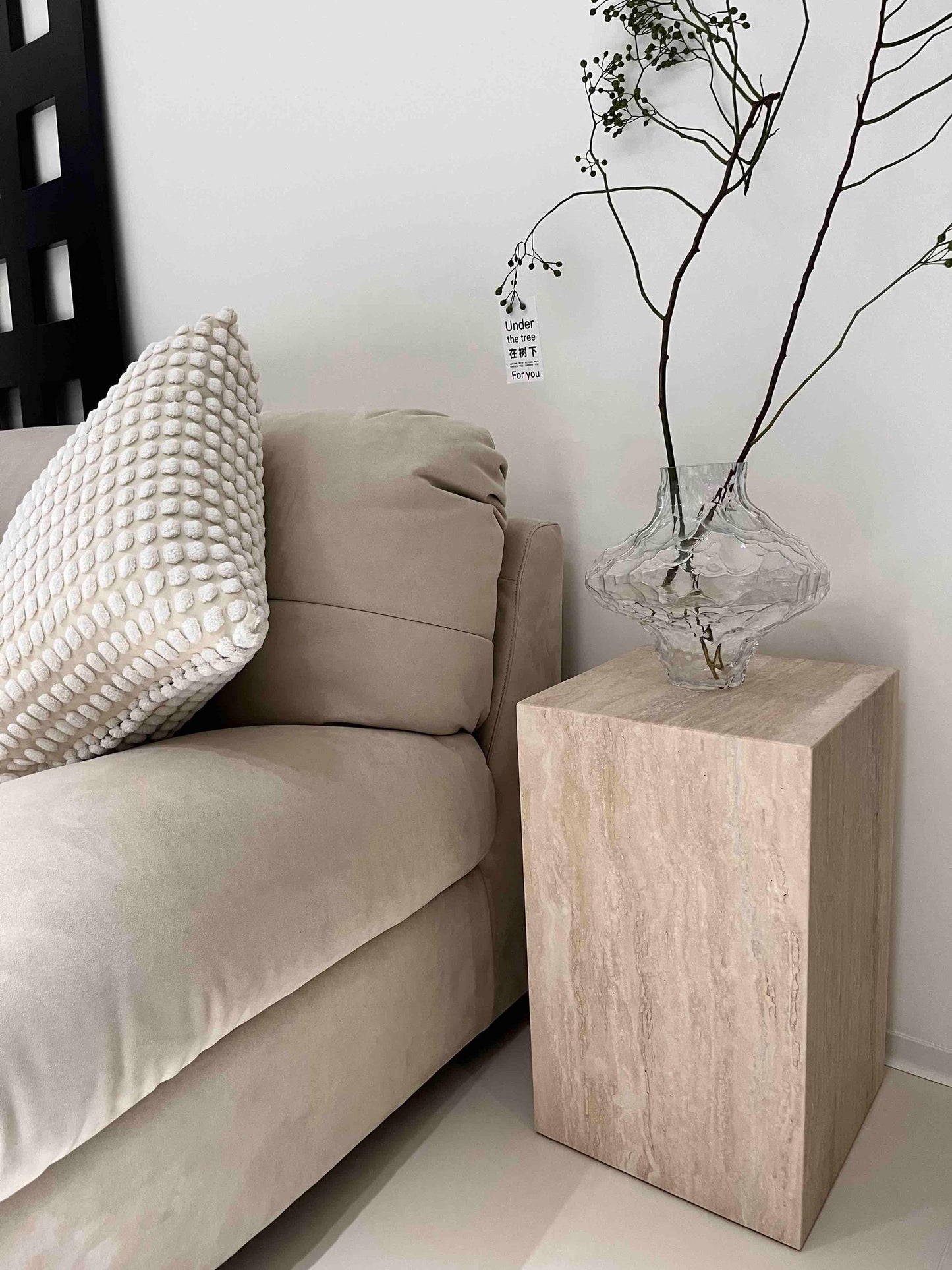 Custom Travertine side Table: Handmade Natural Stone End Table