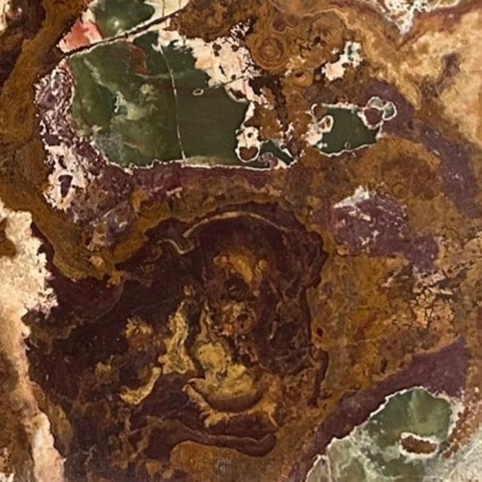 Vintage Onyx Coffee Table: Brown & Green Round Side Table, Earth and Fire Series