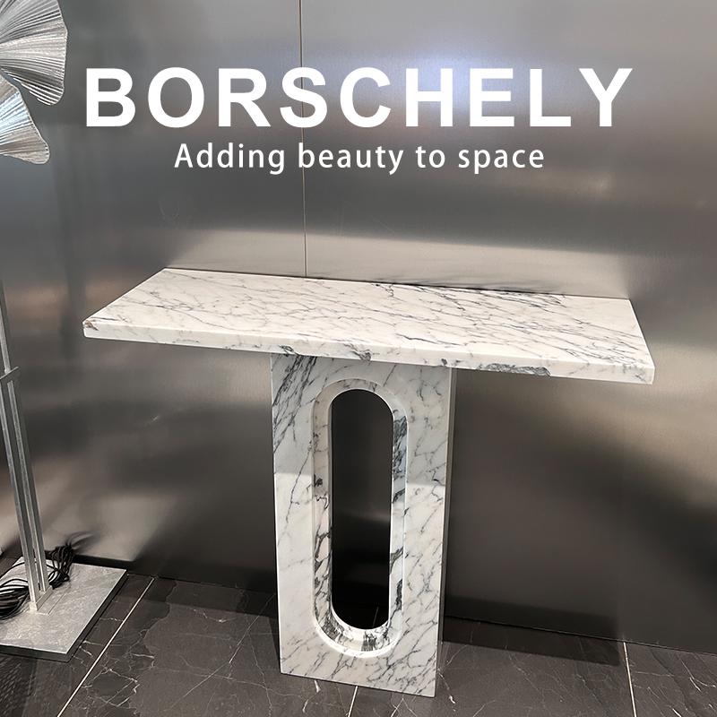 Handcrafted Natural Marble Console Table: Modern Minimalist Entryway Decor
