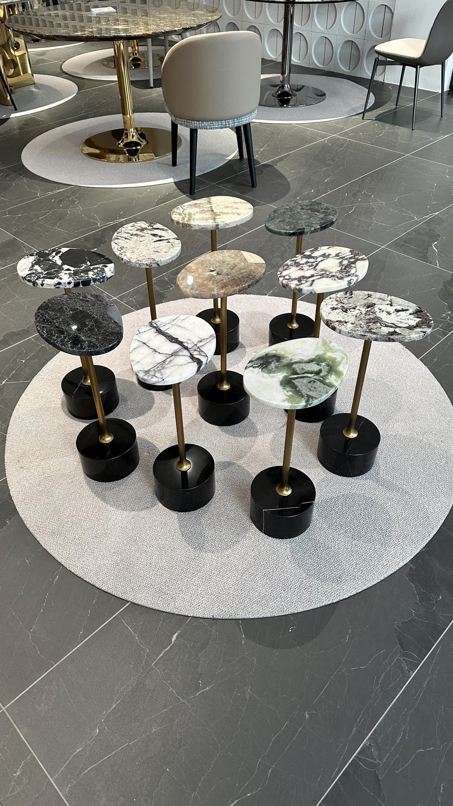 Handcrafted Marble Coffee Table: Stainless Steel Pedestal, Minimalist Design