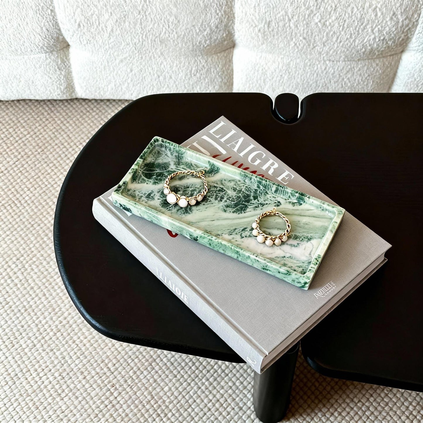 Handmade Green Veined Marble Tray, Luxury Vanity Organizer for Bathroom & Dressing Table Decor Gift