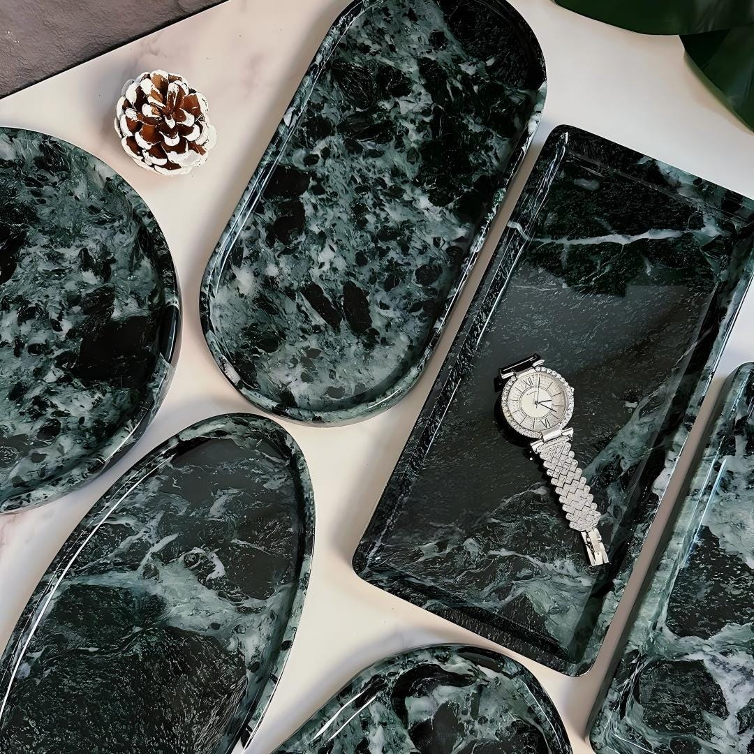 Handcrafted Marble Green Tray for living room designs-Jewelry Storage Tray useful gift