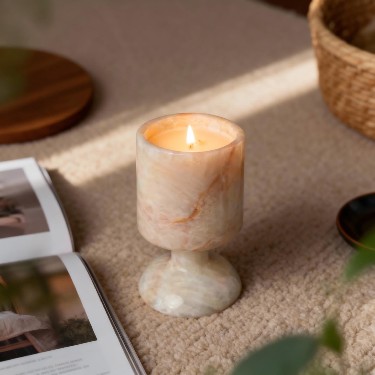Marble & Jade Aromatherapy Candle - Natural Stone Votive Holder, Luxury Home Decor, Serene Scented Candle for Relaxation