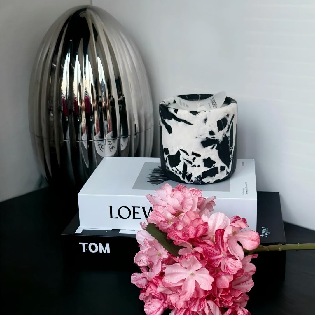 Black natural marble scented candles and jewelry storage tray, home decoration, gifts for friends