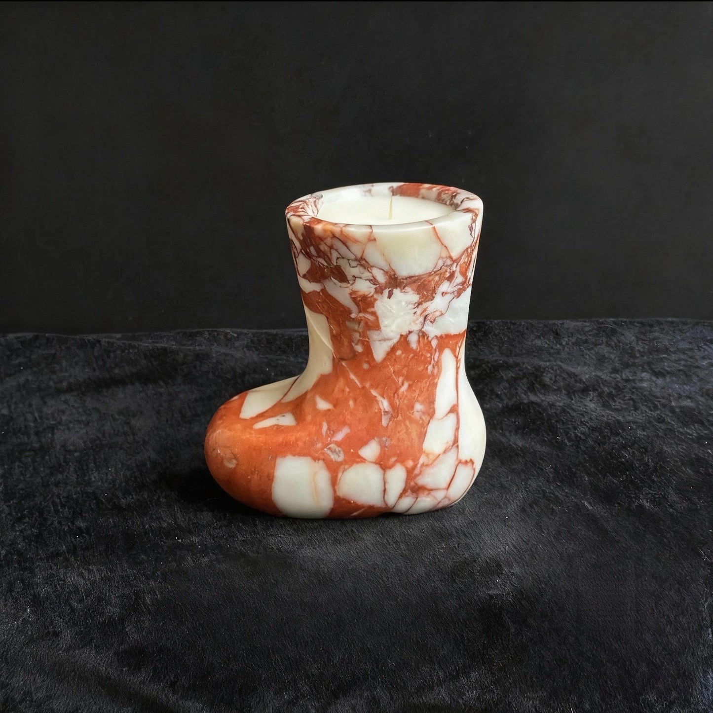 Marble Christmas Boot Candle – Handcrafted Stone Holder with Soy Wax – Festive Holiday Decor, Unique Gift for Her