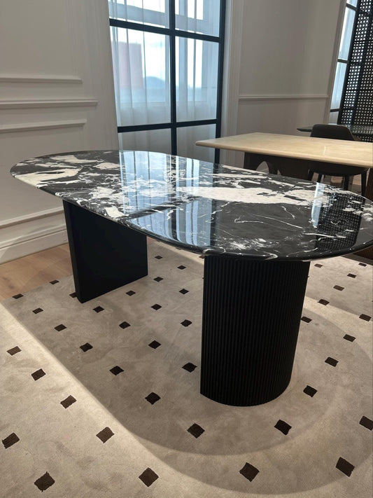 BORSCHELY Oval shape, Natural Carrara Black Marble Dining Table, timeless and classic beauty