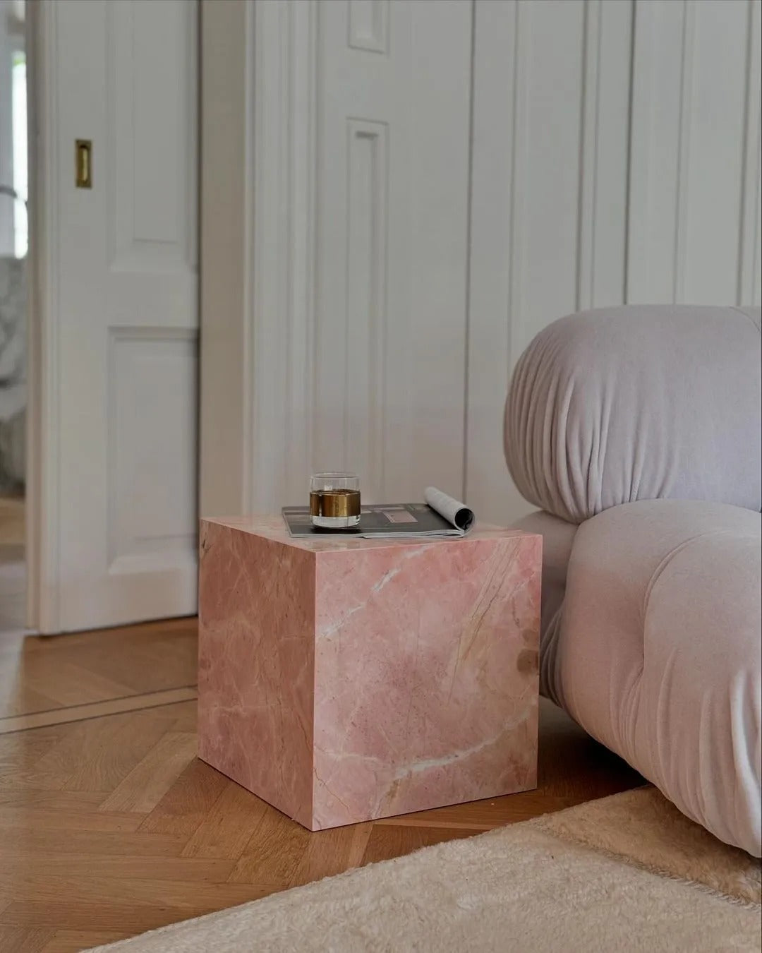 Natural Pink Marble Side Table: modern style plinth