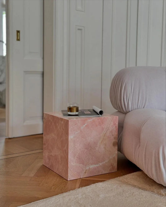 Natural Pink Marble Side Table: modern style plinth