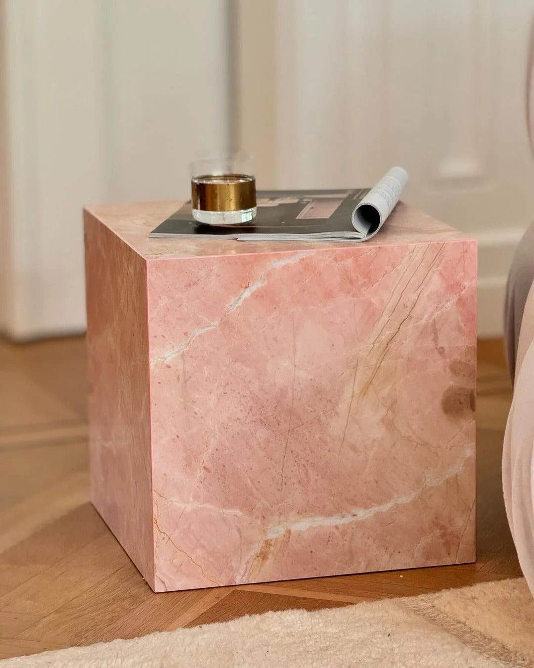 Natural Pink Marble Side Table: modern style plinth