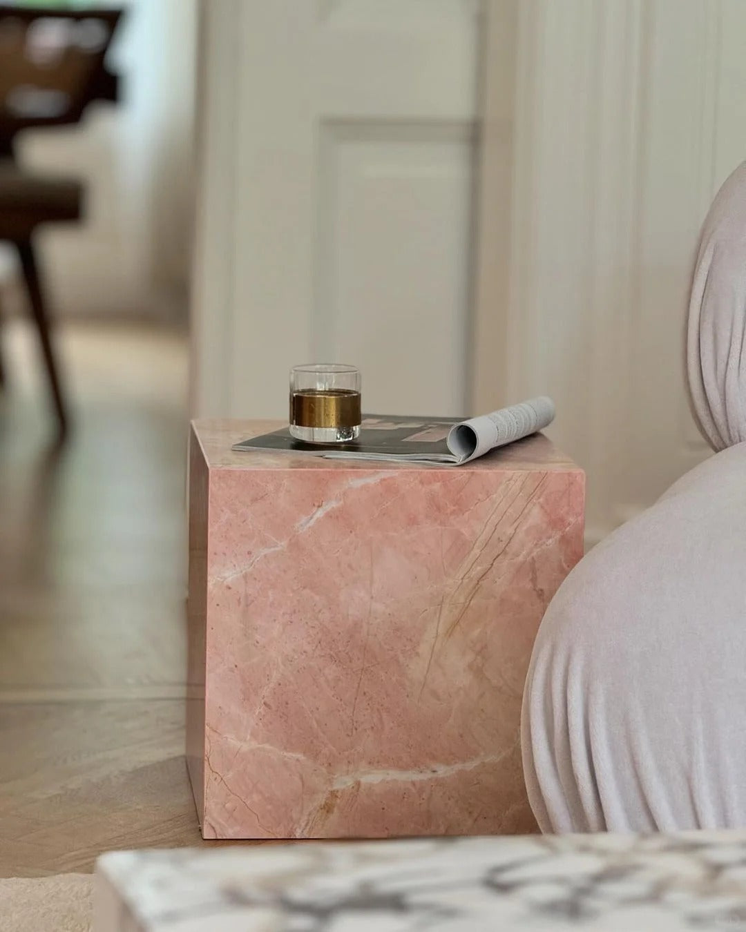 Natural Pink Marble Side Table: modern style plinth
