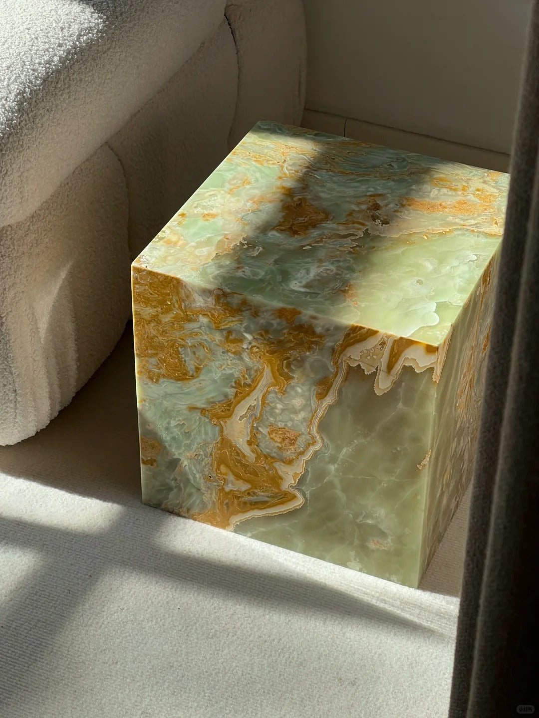 Natural Green Marble Side Table: modern style plinth table