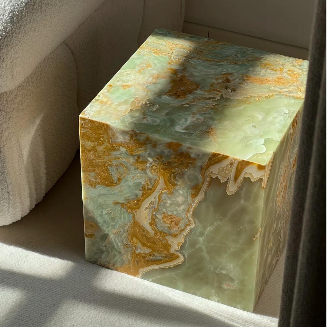 Natural Green Marble Side Table: modern style plinth table