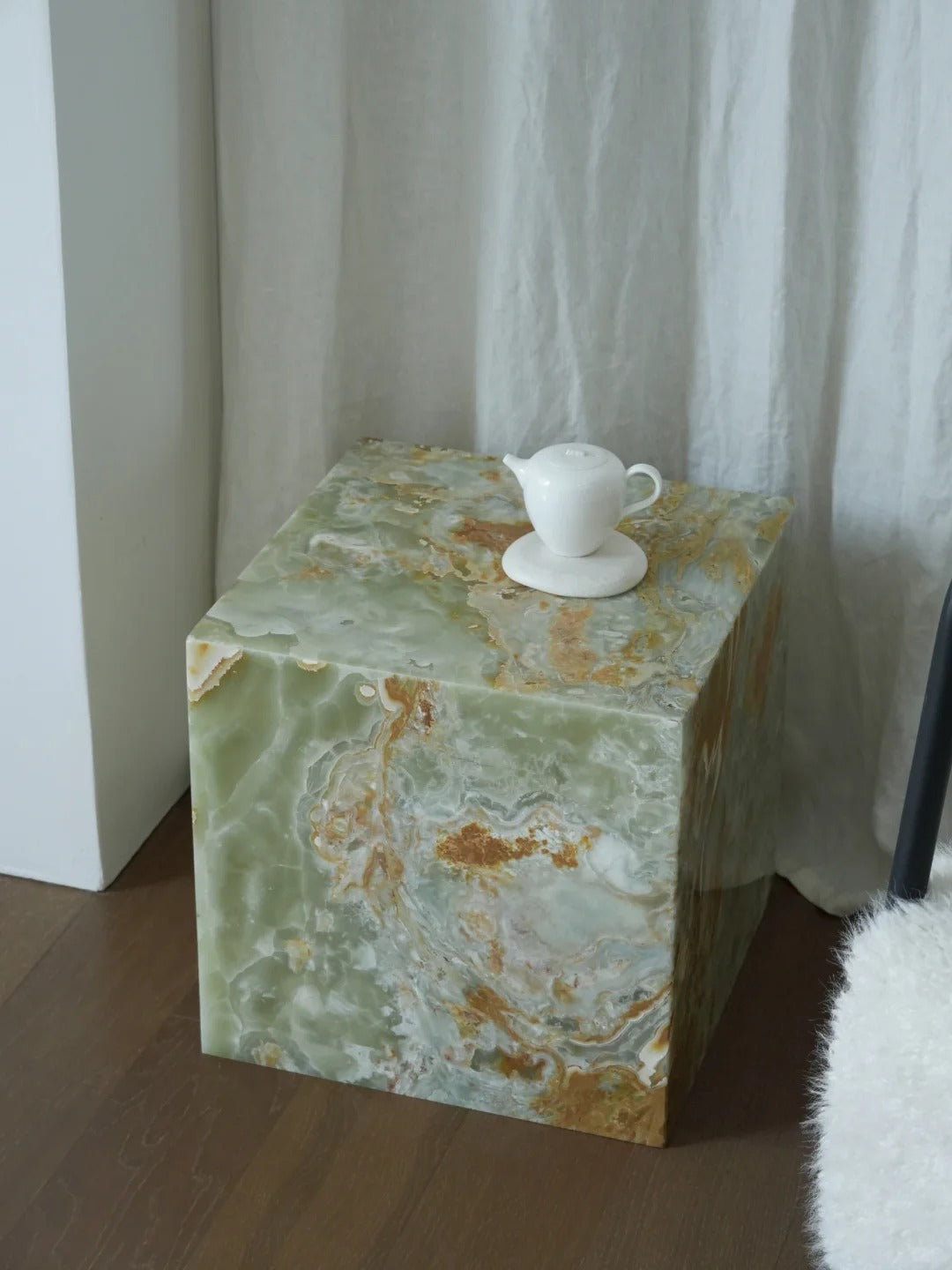Natural Green Marble Side Table: modern style plinth table