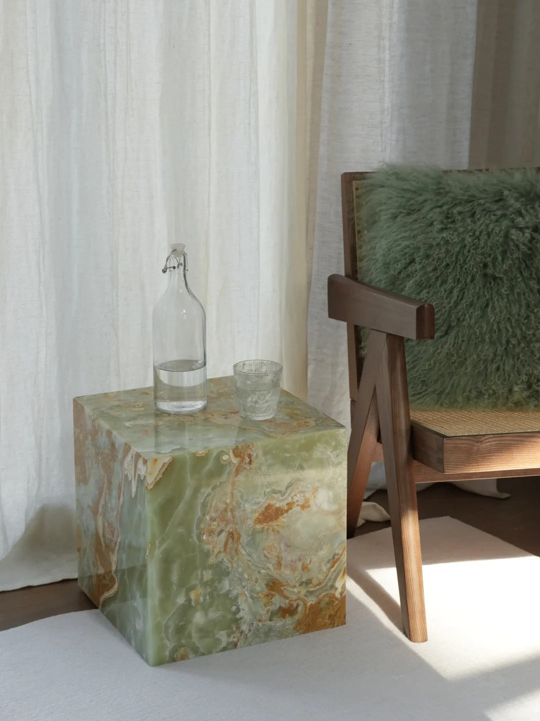 Natural Green Marble Side Table: modern style plinth table