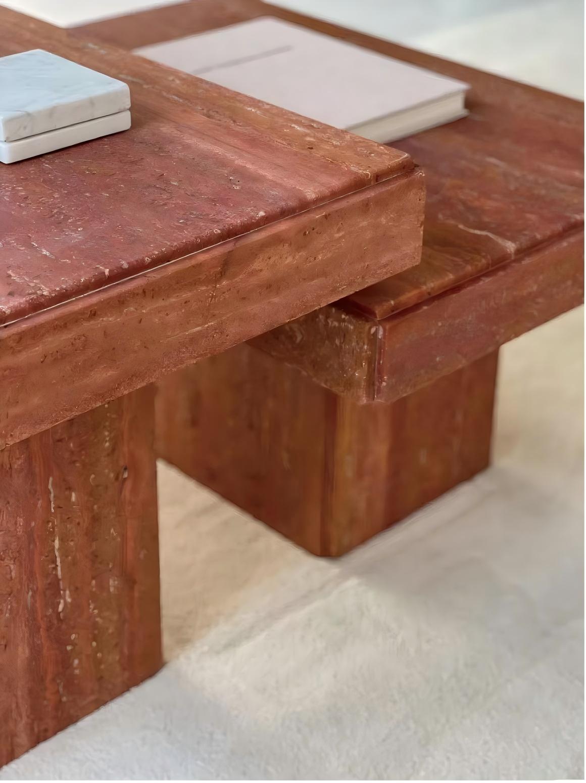 Handmade Red Travertine Coffee Table - Modern Organic Modular Design