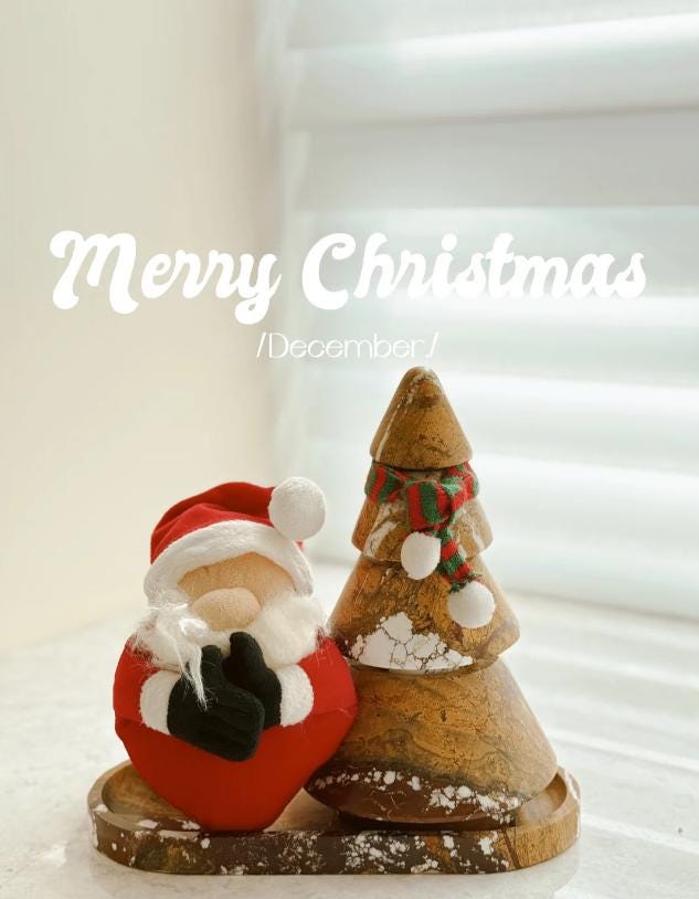 Natural Stone Christmas Tree Candle Holders: Gold & Brown Set of 4