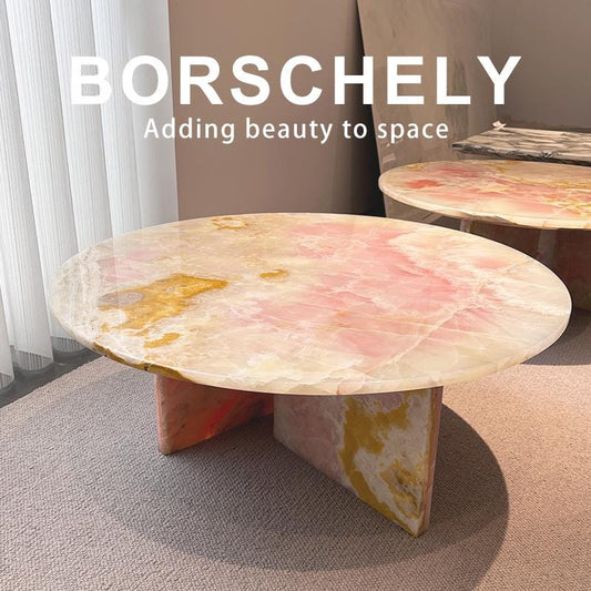 Handmade Pink Onyx Coffee Table: Natural Stone Modern Living Room