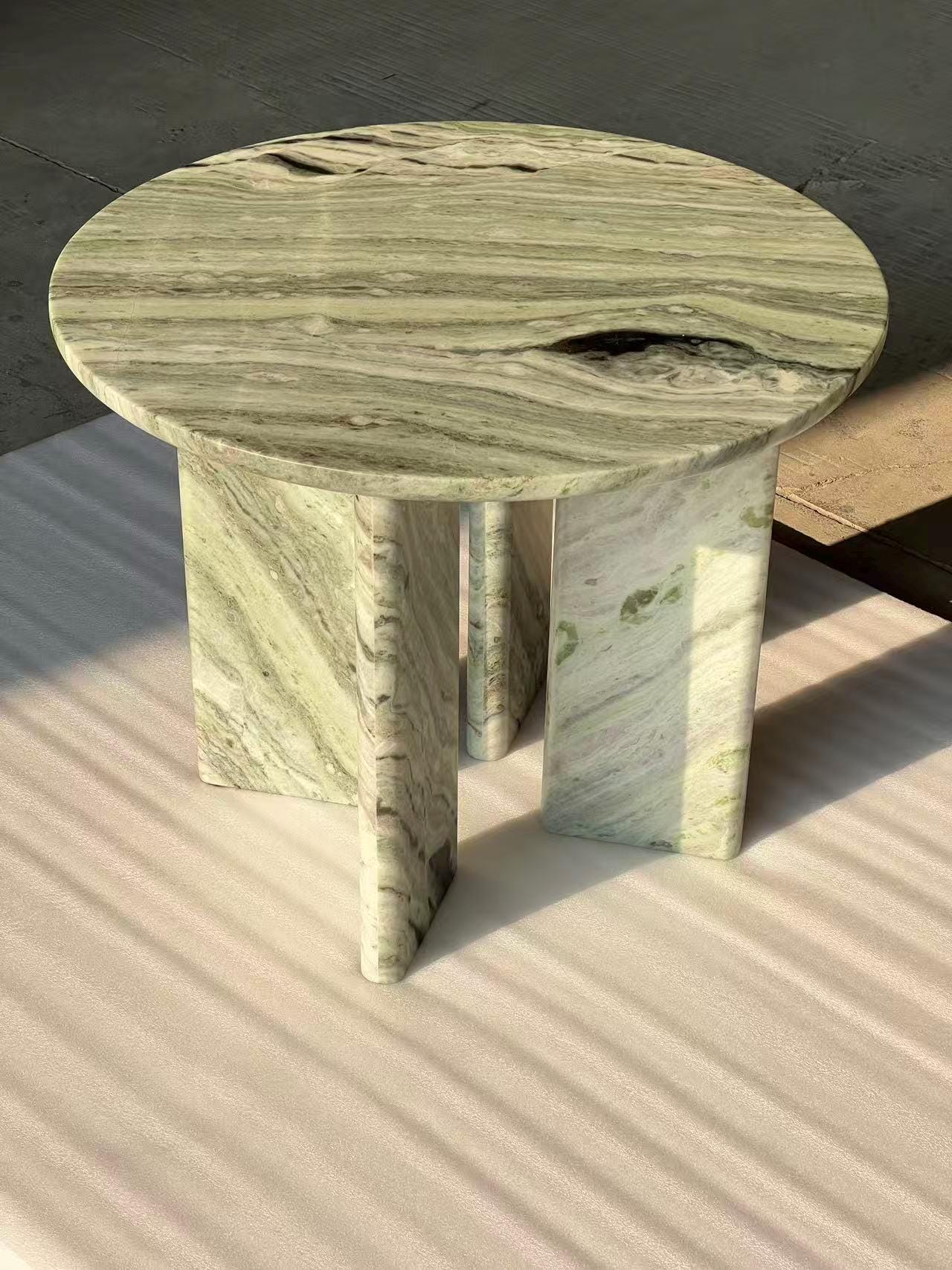 Handmade Round Light Green Marble Coffee Table | Organic Modern Decor