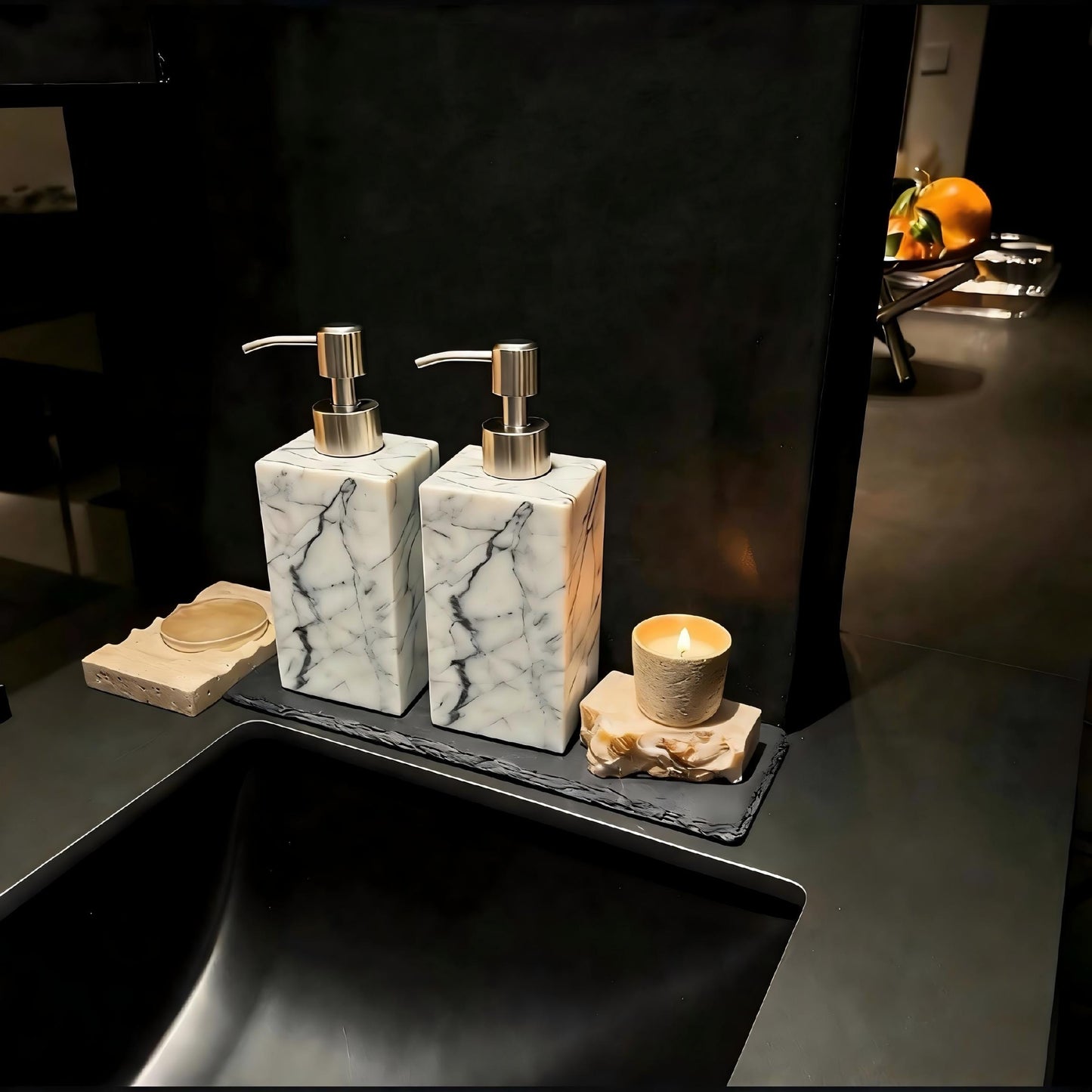 Marble emulsion bottle, light luxury natural stone hand sanitizer sub-bottle, hotel bathroom, household press type soap dispenser