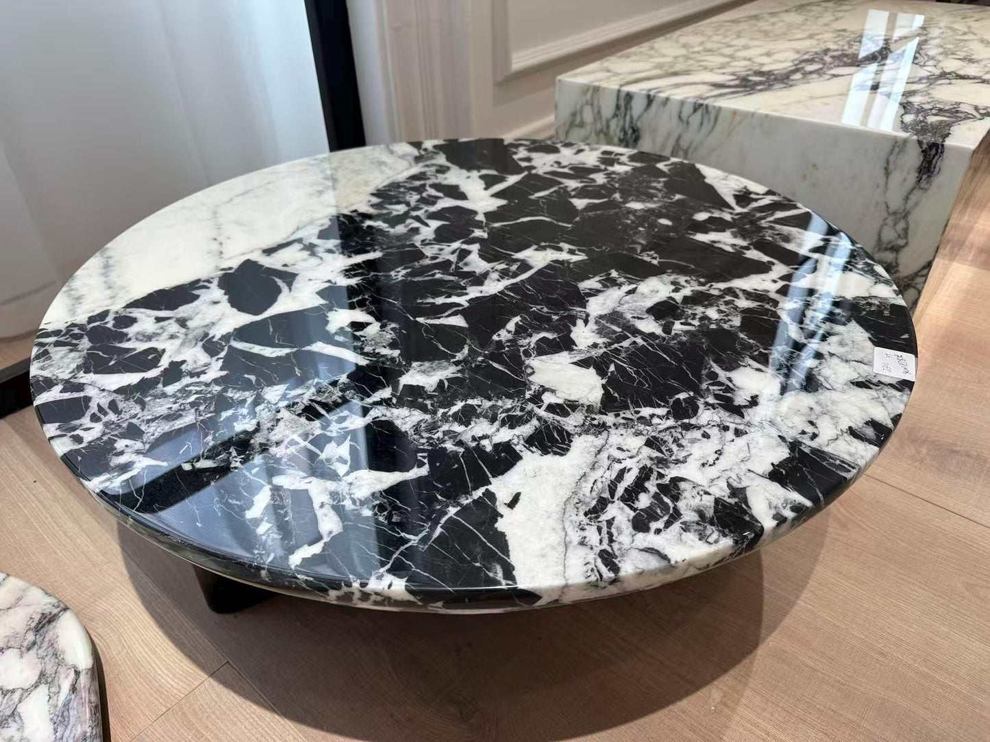 Handmade Round Natural Black Marble Coffee Table: Contemporary Living Room Cocktail Table