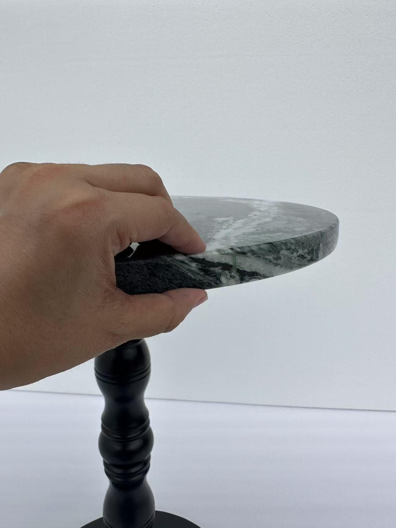 Natural Green Marble Side Table: vintage Design, Hand-Polished
