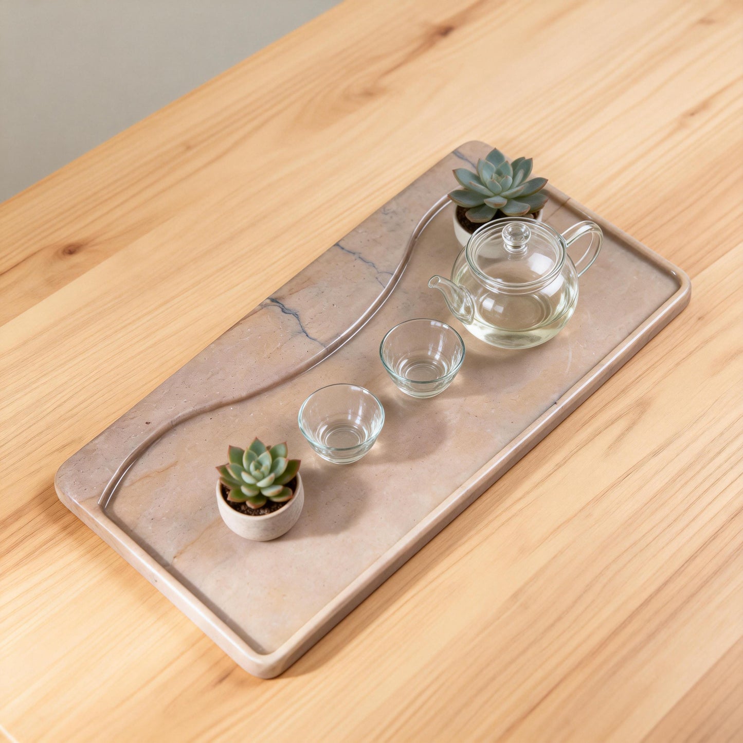 Handcrafted Marble Tea Tray – Organic Stone Serving Platter