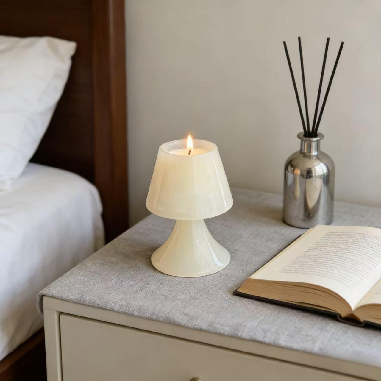 Marble Lamp Shaped Scented Candle, Handcrafted White Onyx Candle, Minimalist Home Decor Gift