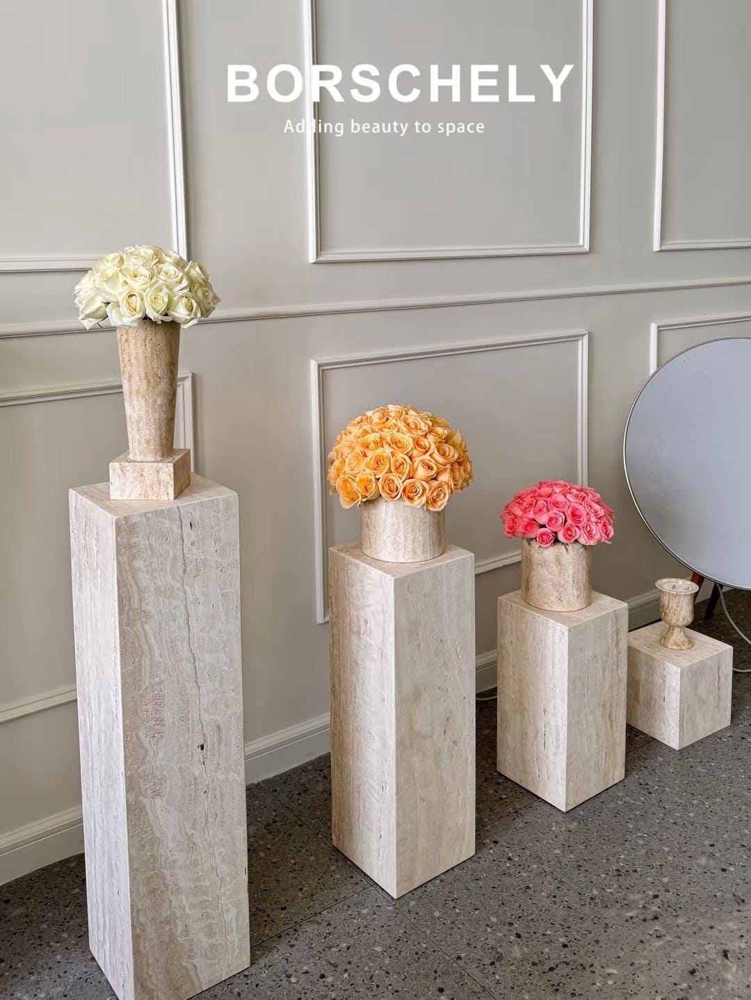 Custom Travertine side Table: Handmade Natural Stone End Table