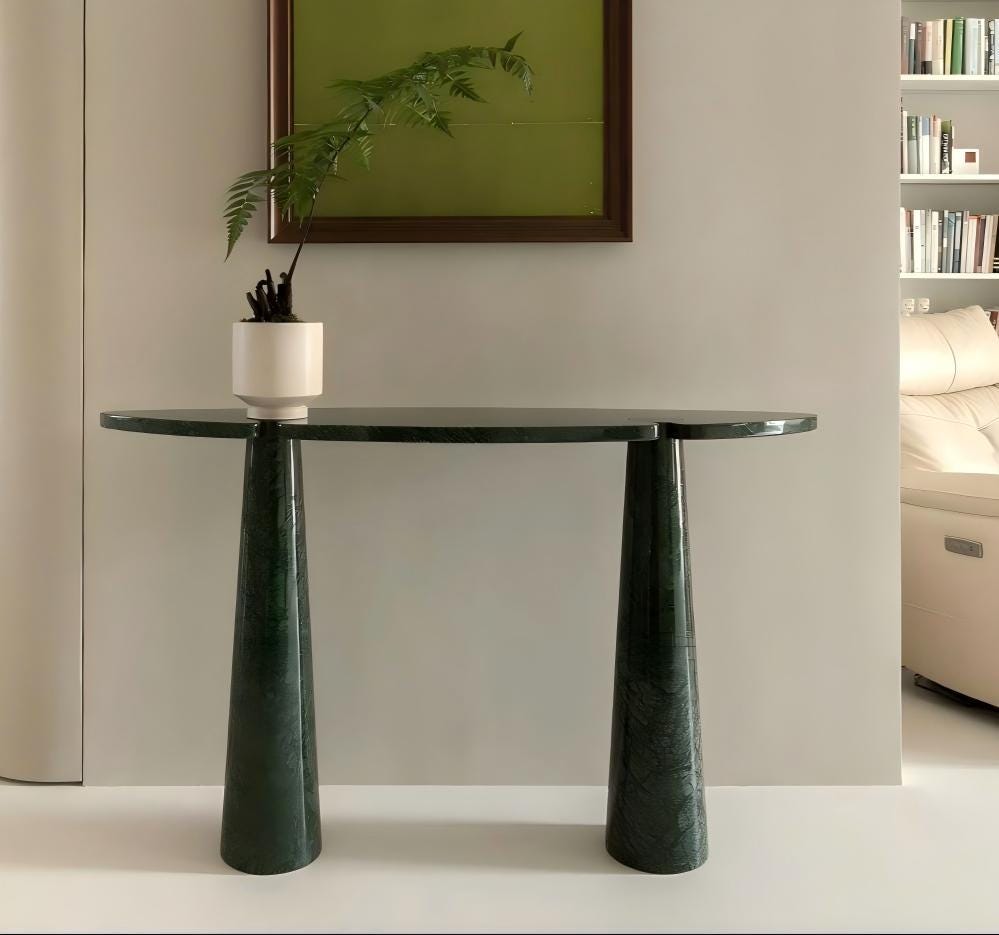 handmade natural flower green marble console table, arc curved pedestal