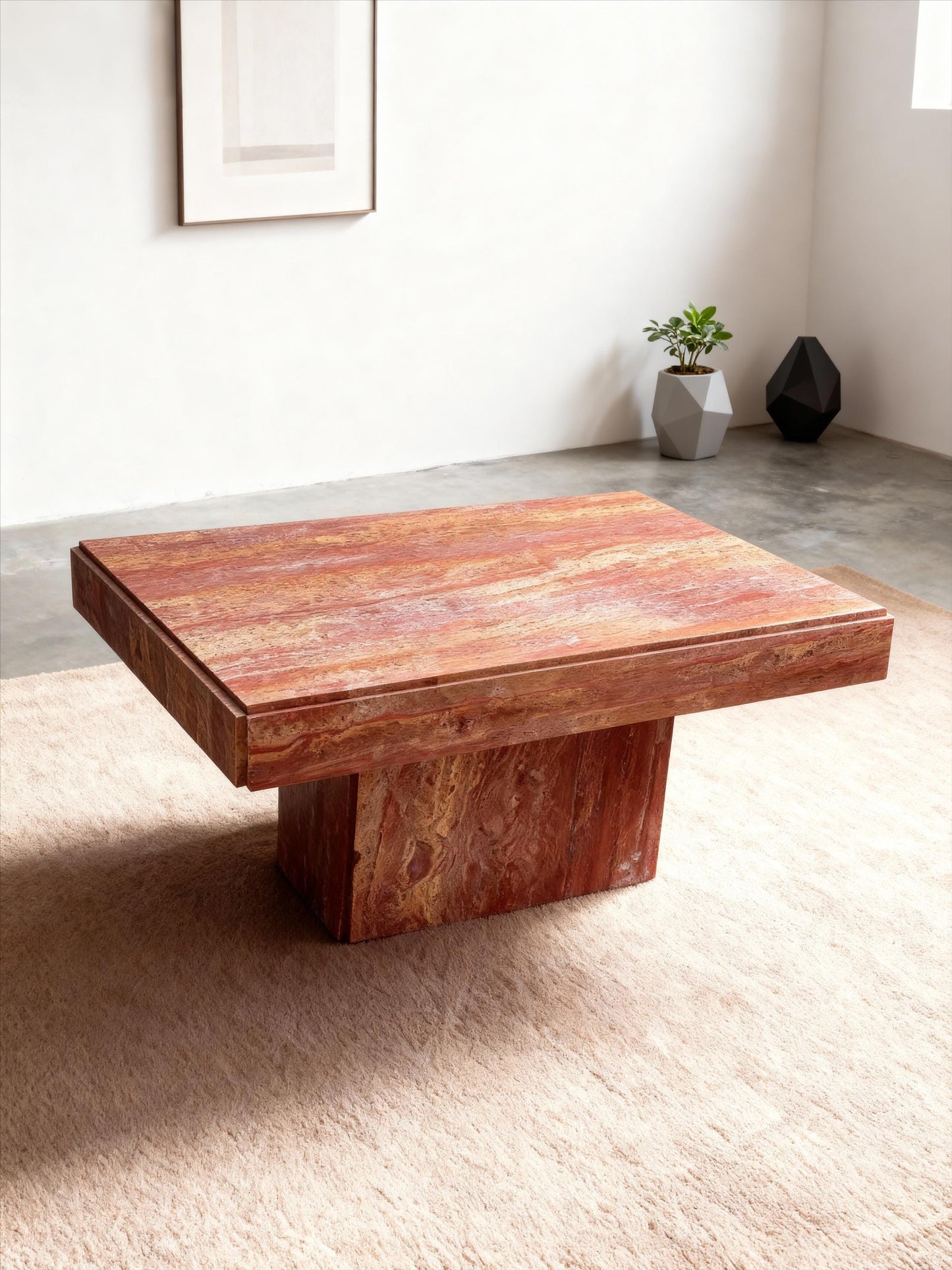 Handmade Red Travertine Coffee Table - Modern Organic Modular Design