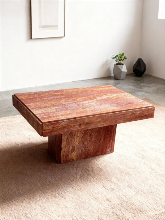 Handmade Red Travertine Coffee Table - Modern Organic Modular Design