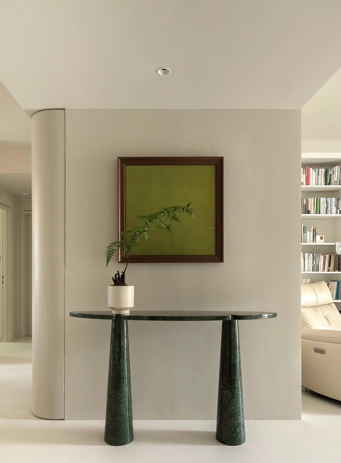 handmade natural flower green marble console table, arc curved pedestal