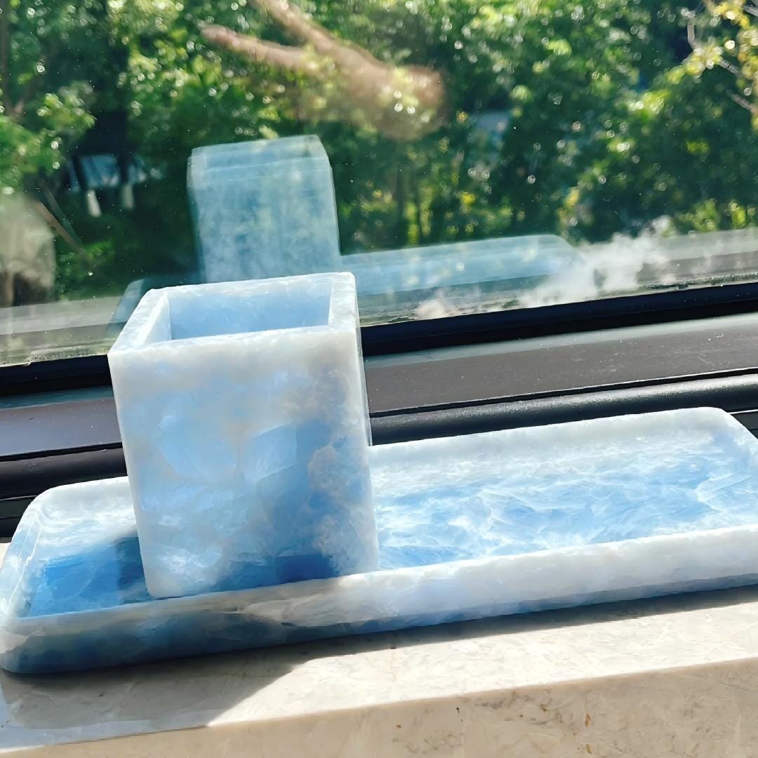Handmade Baby Blue Crystal Marble Tray– Luxury Gift For Summer Wedding Gift