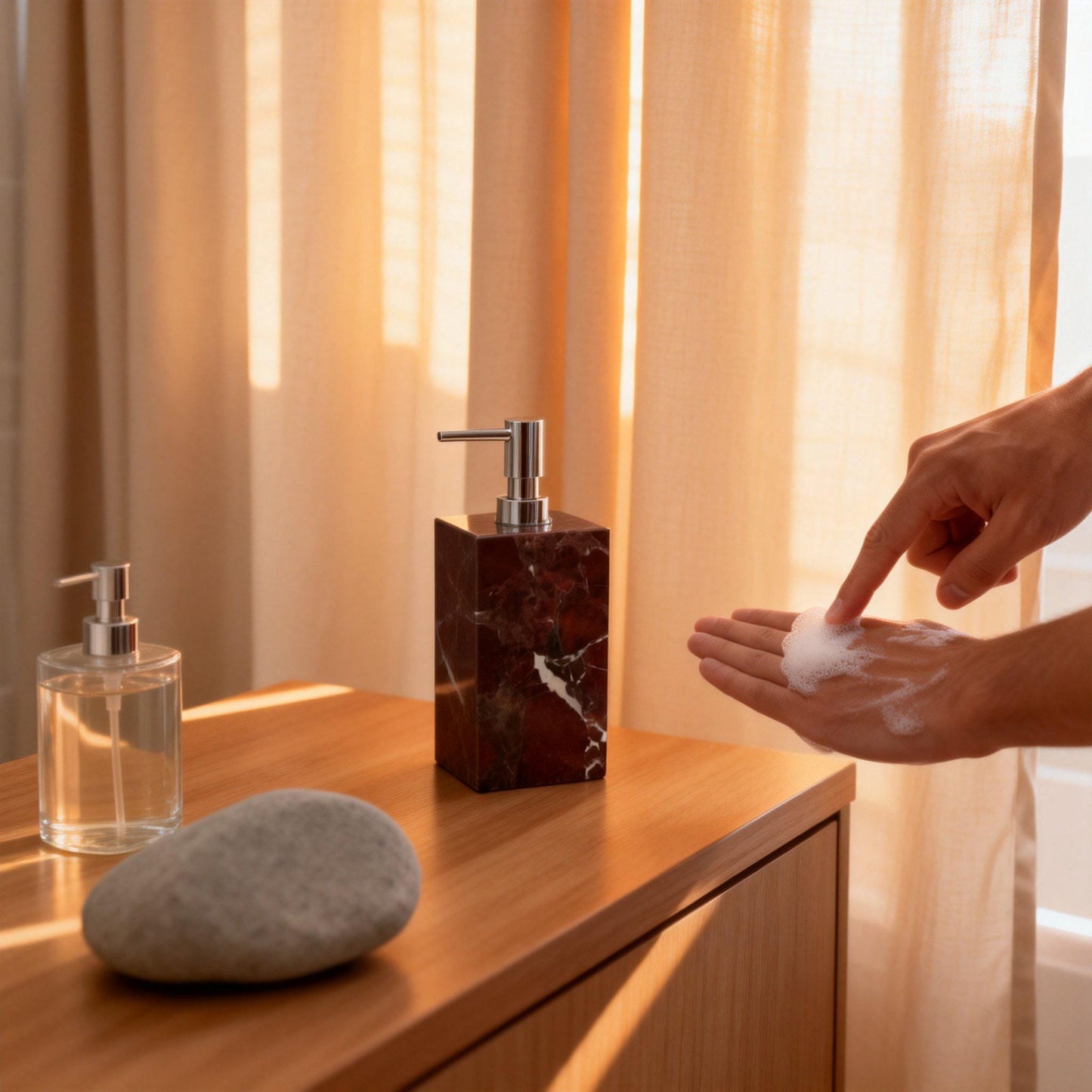 Natural marble dispenser, suitable for dispensing liquid soap, shampoo, body wash, hand sanitizer, kitchen cleaner and bathroom lotion
