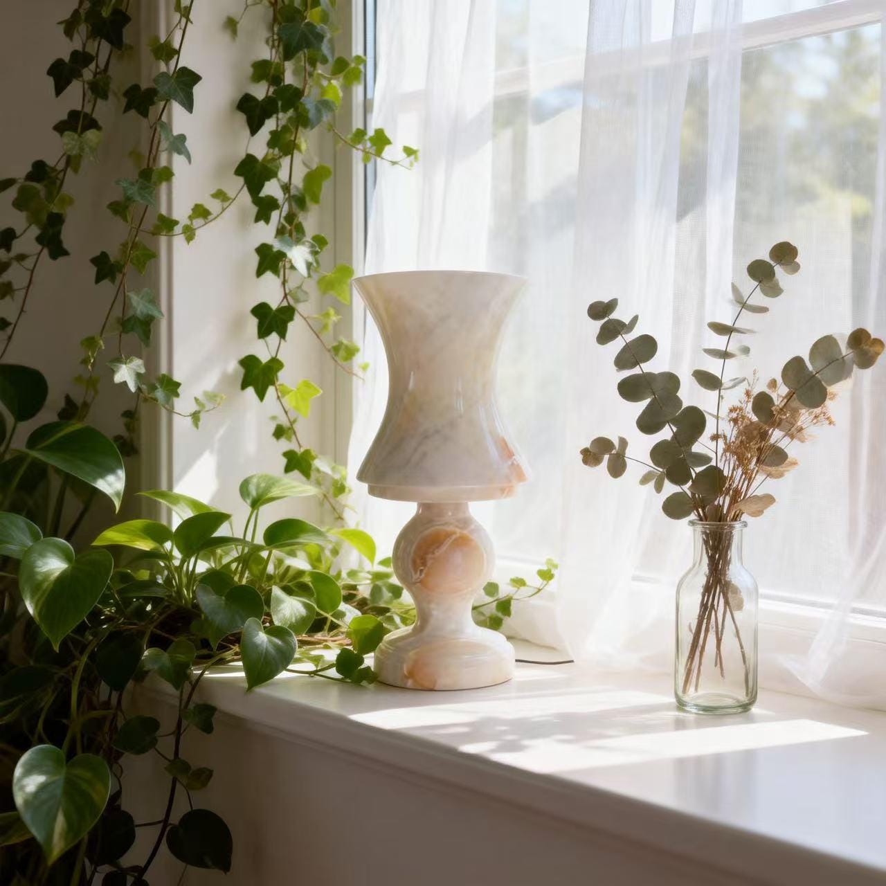 Hand-Carved Nature Marble Lamp, Hourglass Silhouette