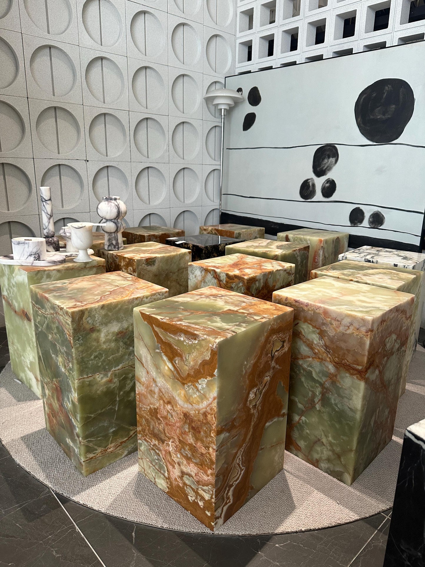 Handcrafted Green Onyx Marble Side Table: Minimalist Natural Stone Nightstand, decor plinth