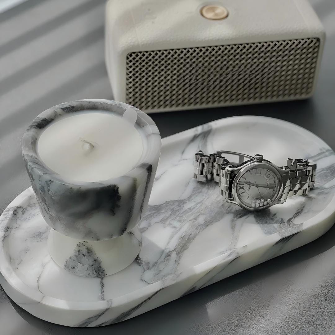 Nature Marble Scented Candle and Tray Set-Cozy cabin Home Decor ideas