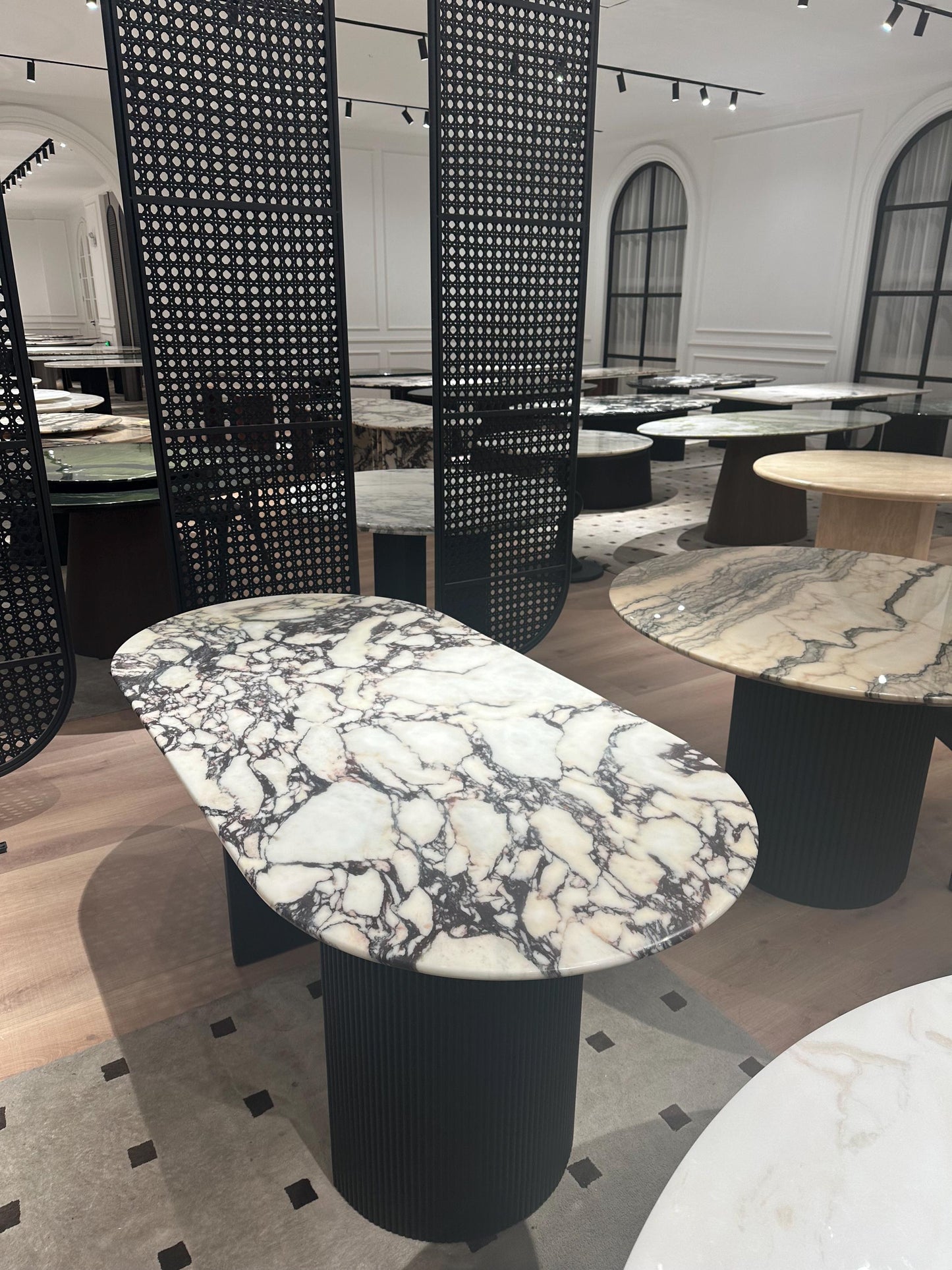 Calacatta Viola Marble Dining Table: Handmade Wooden Pedestal