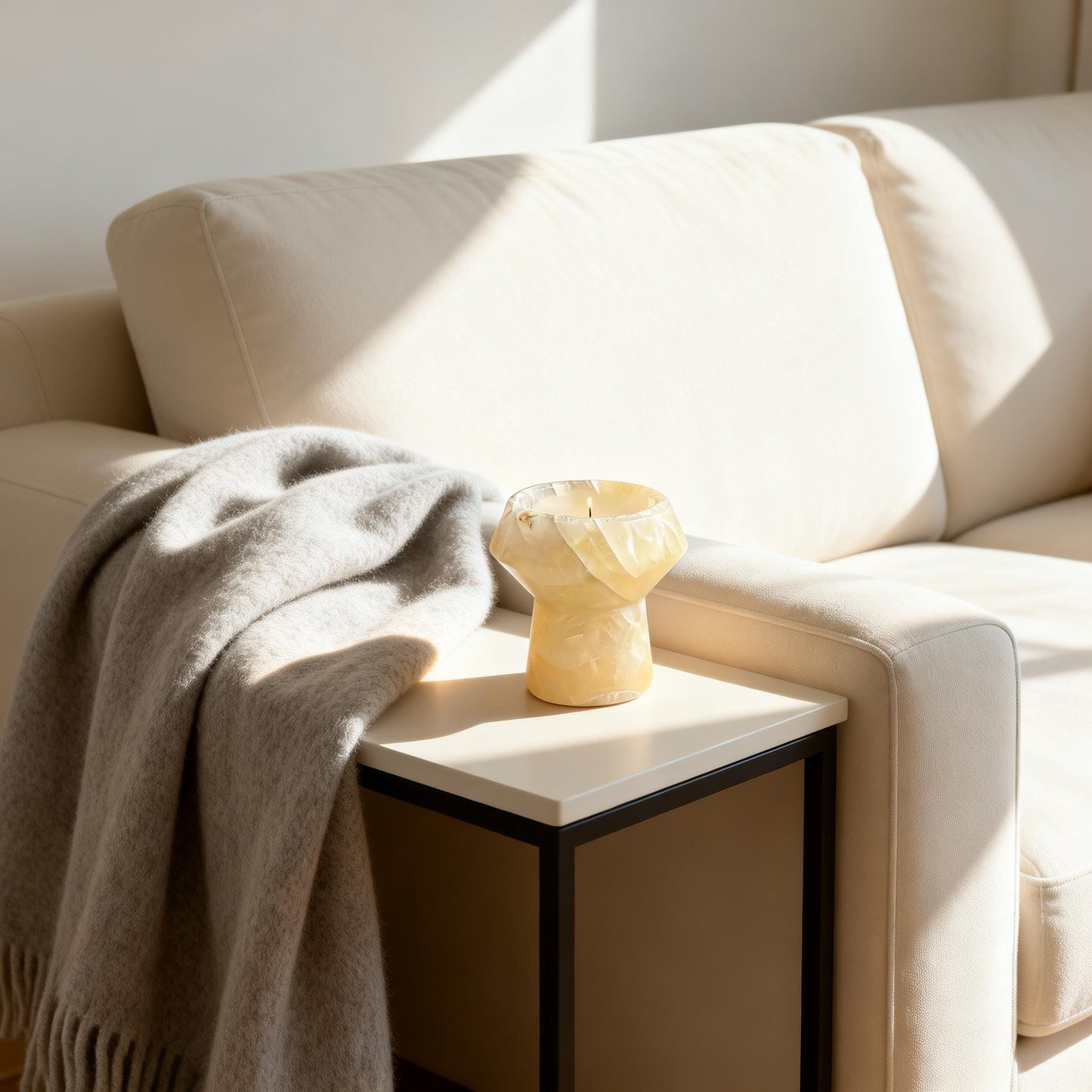 Yellow Veined Marble Candle Cup Home Aromatherapy Candlestick Decorative Ornament for New Year gift