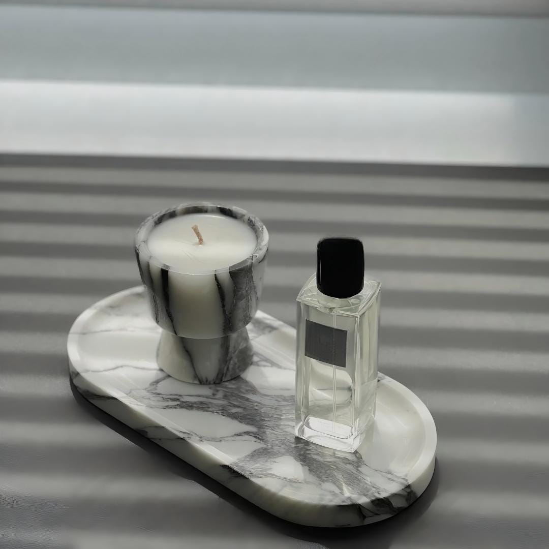 Nature Marble Scented Candle and Tray Set-Cozy cabin Home Decor ideas
