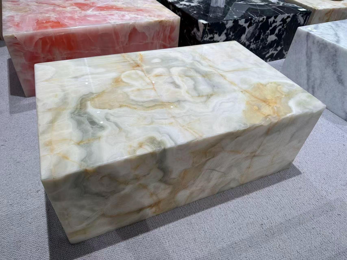 handmade natural white green onyx plinth coffee table, Modern Italian Minimalism
