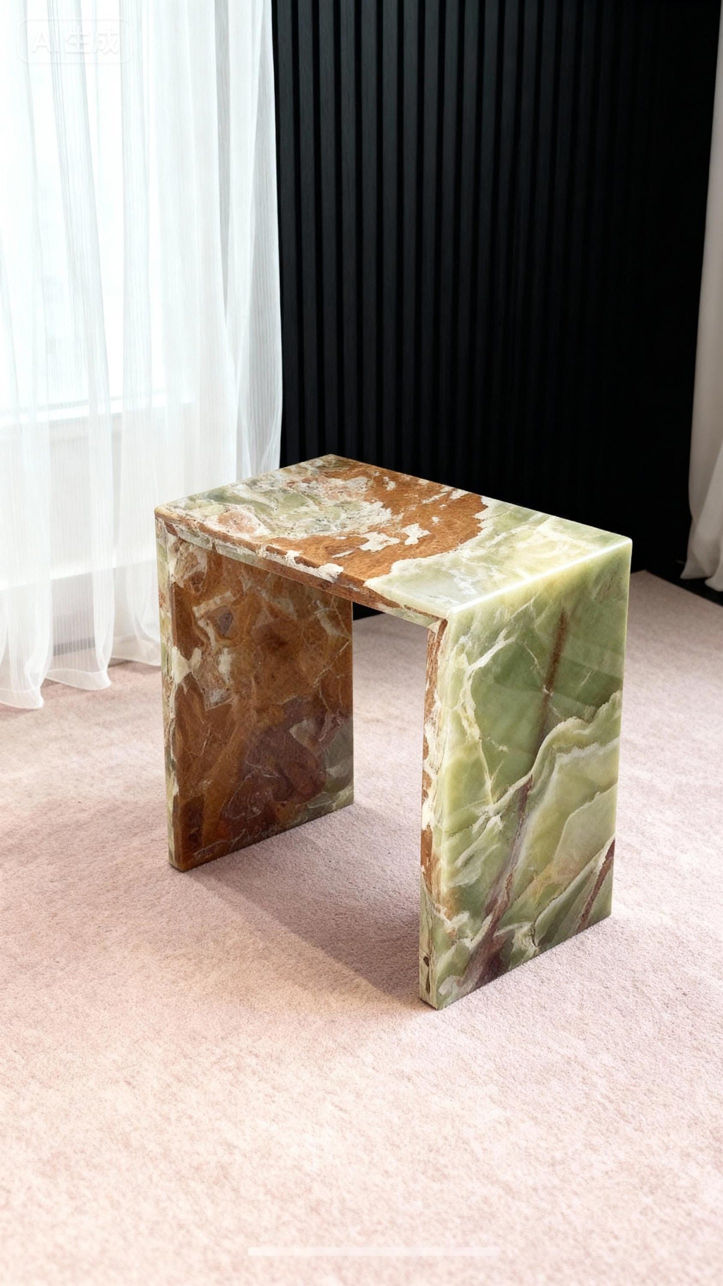 Vintage Onyx Coffee Table: Brown & Green Round Side Table, Earth and Fire Series