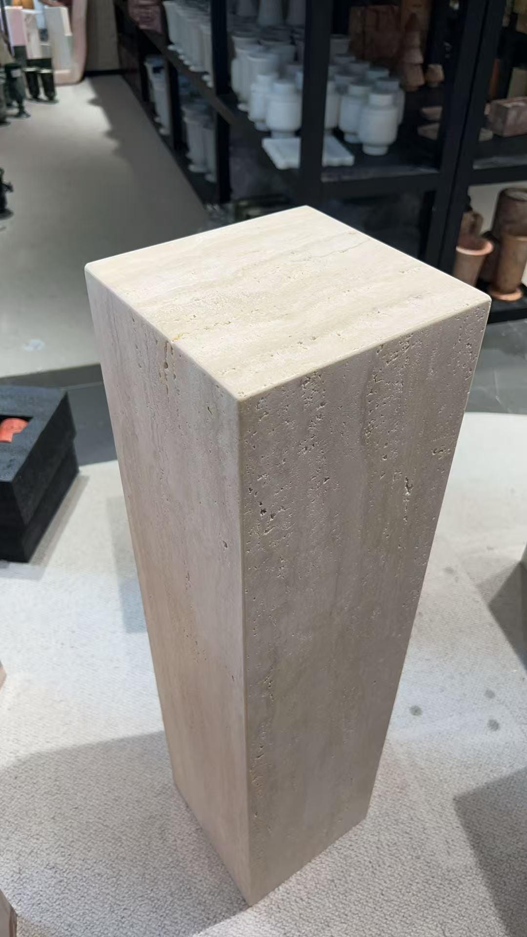 Custom Travertine side Table: Handmade Natural Stone End Table